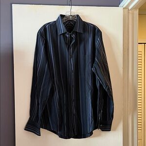 John W. Nordstrom Navy Striped Dress Shirt